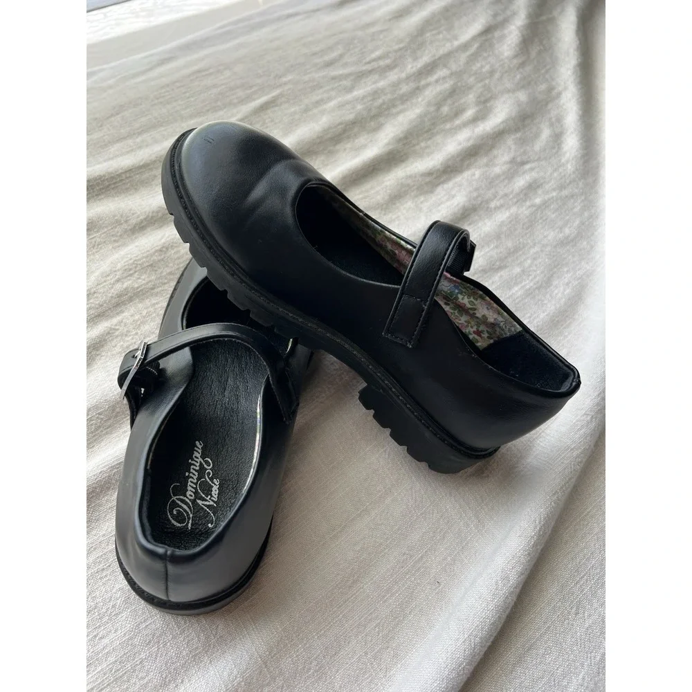Dominique Nicole Girls Black Mary Jane Lug Sole Shoes Size 1 Youth Cute Clean